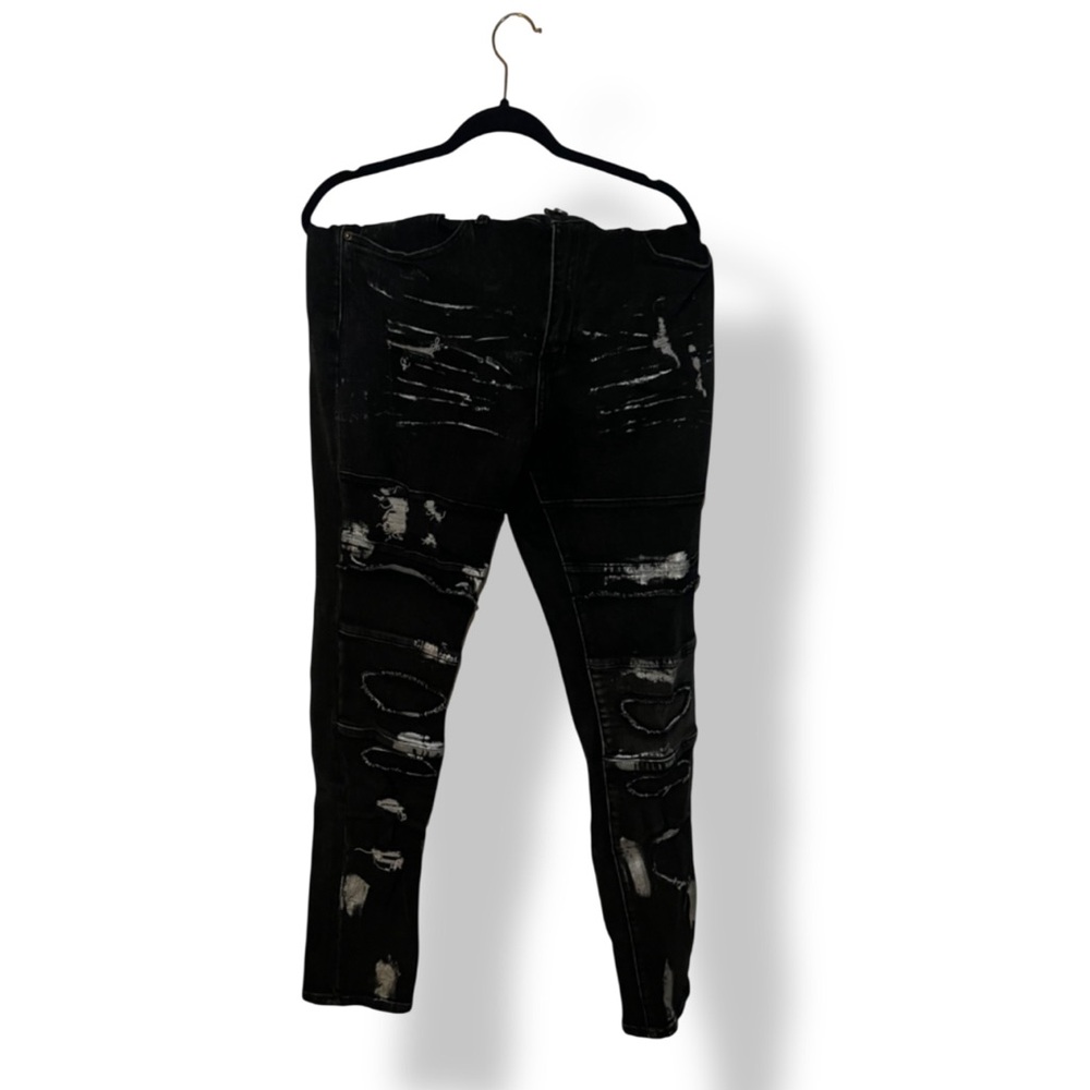 Fashion Nova Men’s Distressed Black Silver Shimmer Slim Fit Jeans Size 36